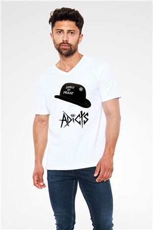 The Adicts Beyaz Unisex V Yaka Tişört T-Shirt