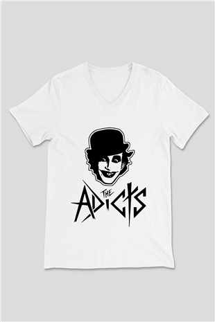 The Adicts Beyaz Unisex V Yaka Tişört T-Shirt