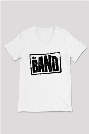 The Band Beyaz Unisex V Yaka Tişört T-Shirt