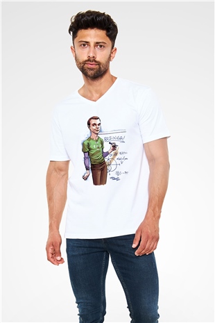 The Big Bang Theory Beyaz Unisex V Yaka Tişört T-Shirt