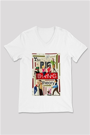 The Big Bang Theory Beyaz Unisex V Yaka Tişört T-Shirt