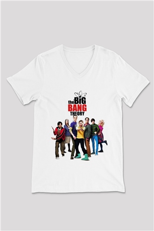 The Big Bang Theory Beyaz Unisex V Yaka Tişört T-Shirt