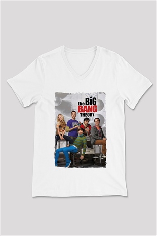 The Big Bang Theory Beyaz Unisex V Yaka Tişört