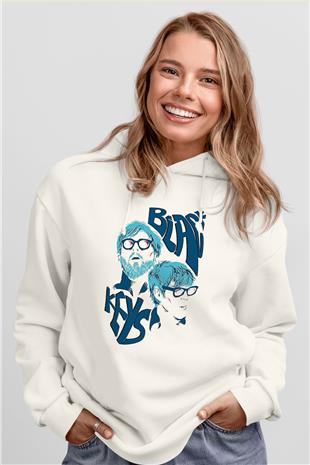 The Black Keys Baskılı Beyaz Unisex Kapüşonlu Sweatshirt
