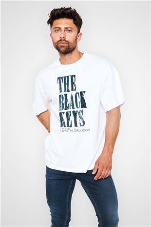 The Black Keys Baskılı Beyaz Unisex Oversize Tişört - Tshirt