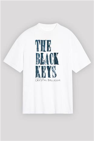 The Black Keys Baskılı Beyaz Unisex Oversize Tişört - Tshirt