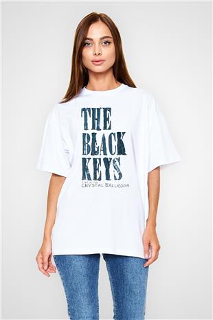 The Black Keys Baskılı Beyaz Unisex Oversize Tişört - Tshirt
