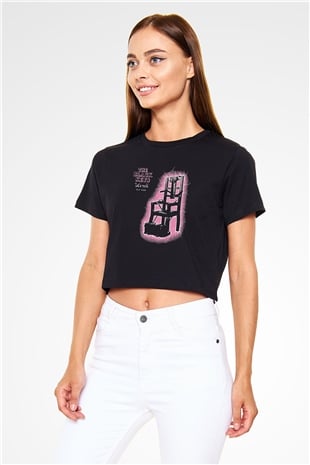 The Black Keys Baskılı Siyah Crop Top Kadın Tişört - Tshirt