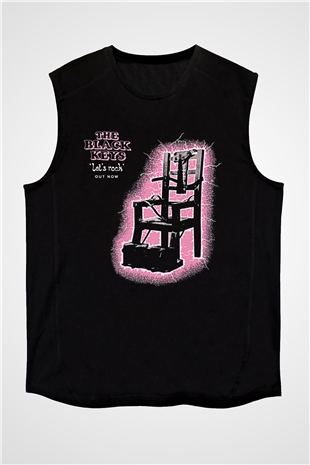The Black Keys Baskılı Unisex Siyah Kolsuz Tişört - Tshirt