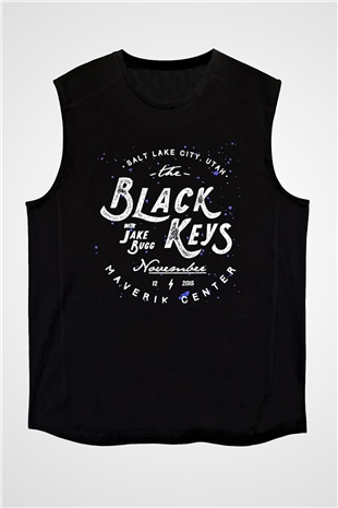 The Black Keys Baskılı Unisex Siyah Kolsuz Tişört - Tshirt