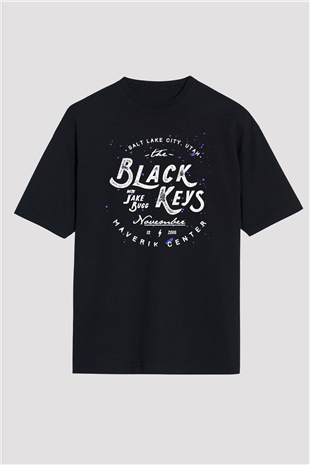 The Black Keys Baskılı Unisex Siyah Oversize Tişört - Tshirt
