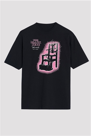 The Black Keys Baskılı Unisex Siyah Oversize Tişört - Tshirt