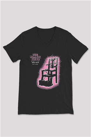 The Black Keys Baskılı Unisex Siyah V Yaka Tişört - Tshirt