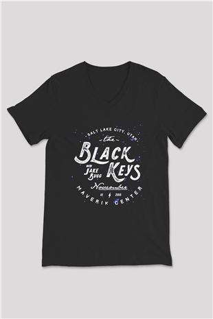 The Black Keys Baskılı Unisex Siyah V Yaka Tişört - Tshirt