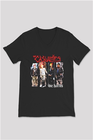 The Casualties Siyah Unisex V Yaka Tişört T-Shirt