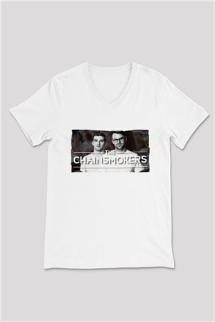 The Chainsmokers Beyaz Unisex V Yaka Tişört