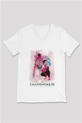 The Chainsmokers Beyaz Unisex V Yaka Tişört