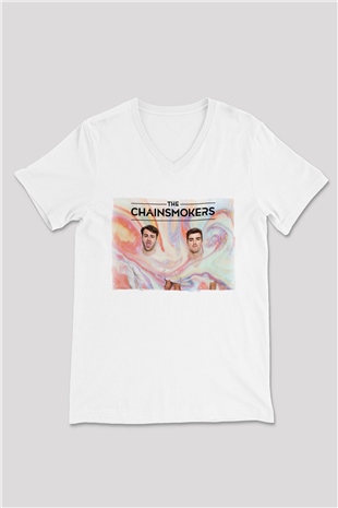 The Chainsmokers Beyaz Unisex V Yaka Tişört