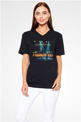 The Chainsmokers Siyah Unisex V Yaka Tişört