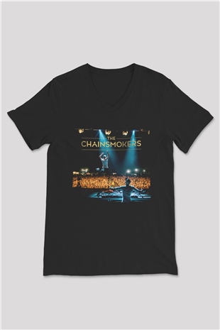 The Chainsmokers Siyah Unisex V Yaka Tişört