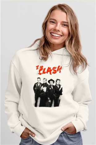 The Clash Beyaz Unisex Kapşonlu Sweatshirt
