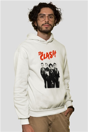 The Clash Beyaz Unisex Kapşonlu Sweatshirt