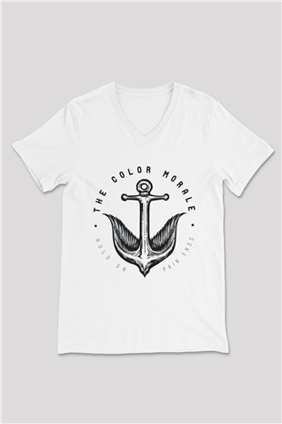 The Color Morale Beyaz Unisex V Yaka Tişört