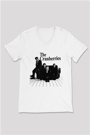 The Cranberries Baskılı Beyaz Unisex V Yaka Tişört - Tshirt