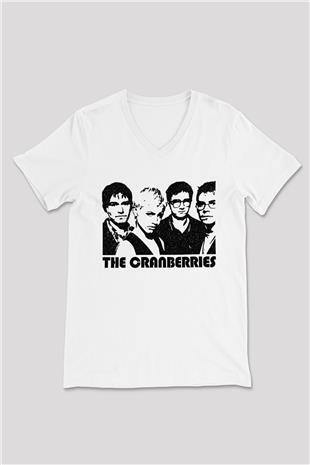 The Cranberries Baskılı Beyaz Unisex V Yaka Tişört - Tshirt