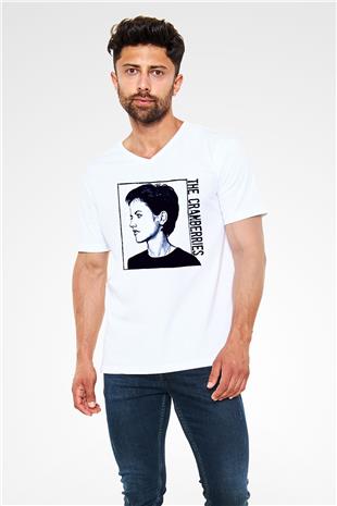 The Cranberries Baskılı Beyaz Unisex V Yaka Tişört - Tshirt