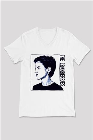 The Cranberries Baskılı Beyaz Unisex V Yaka Tişört - Tshirt