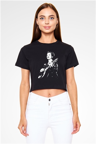 The Cranberries Baskılı Siyah Crop Top Kadın Tişört - Tshirt