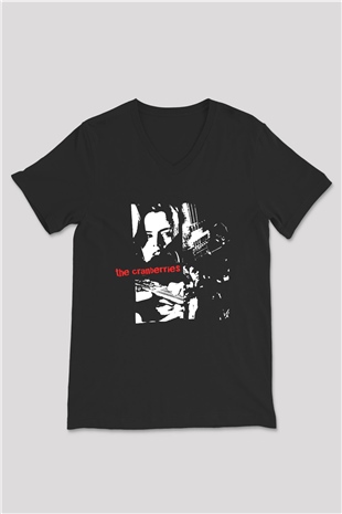 The Cranberries Baskılı Unisex Siyah V Yaka Tişört - Tshirt