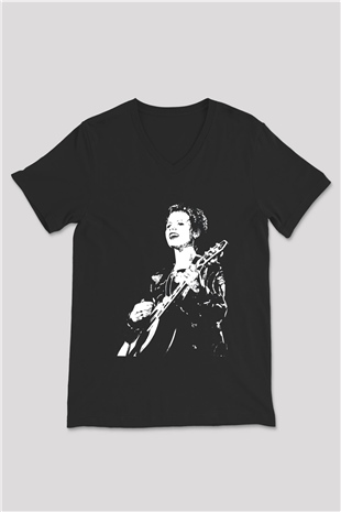 The Cranberries Baskılı Unisex Siyah V Yaka Tişört - Tshirt