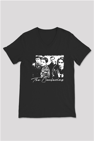 The Cranberries Baskılı Unisex Siyah V Yaka Tişört - Tshirt
