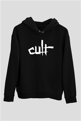 The Cult Baskılı Unisex Siyah Kapüşonlu Sweatshirt