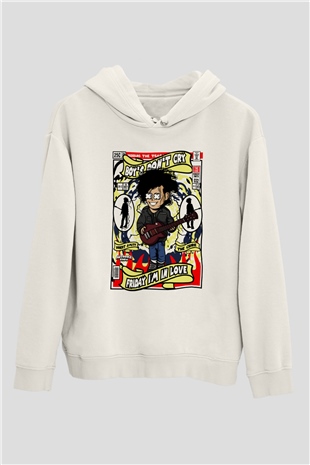 The Cure Baskılı Unisex Beyaz Hoodie