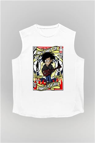 The Cure Baskılı Unisex Beyaz Kolsuz Tişört
