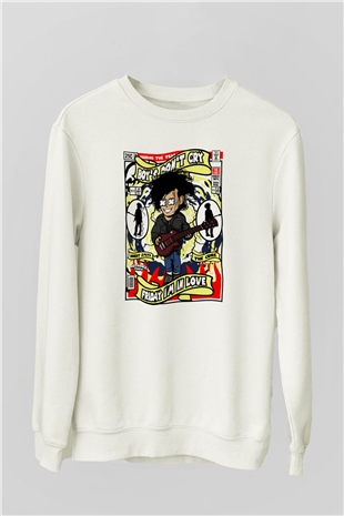 The Cure Baskılı Unisex Beyaz Sweatshirt