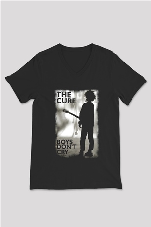 The Cure Siyah Unisex V Yaka Tişört T-Shirt