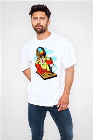 The Daft Punk Boss Baskılı Unisex Beyaz Oversize Tişört