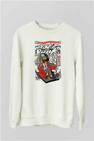 The Daft Punk Boss Baskılı Unisex Beyaz Sweatshirt