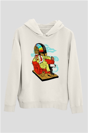 The Daft Punk Boss Baskılı Unisex Beyaz Hoodie