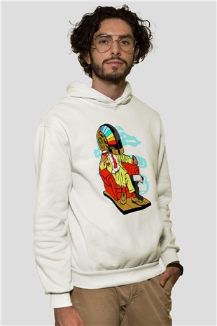The Daft Punk Boss Baskılı Unisex Beyaz Hoodie