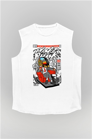 The Daft Punk Boss Baskılı Unisex Beyaz Kolsuz Tişört