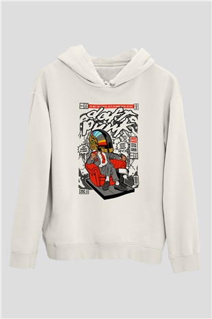 The Daft Punk Boss Baskılı Unisex Beyaz Hoodie