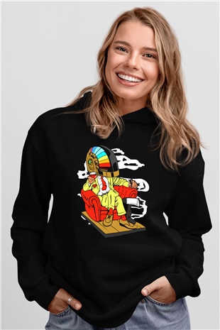 The Daft Punk Boss Baskılı Unisex Siyah Hoodie