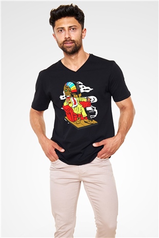 The Daft Punk Boss Baskılı Unisex Siyah V Yaka Tişört