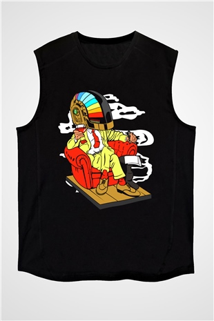 The Daft Punk Boss Baskılı Unisex Siyah Kolsuz Tişört