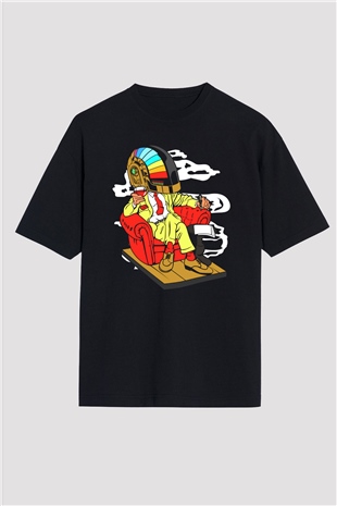 The Daft Punk Boss Baskılı Unisex Siyah Oversize Tişört